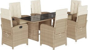 vidaXL 7 részes bézs polyrattan kerti étkezőgarnitúra párnákkal