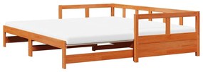 viaszbarna tömör fenyő kihúzható kanapéágy matracokkal 90x200cm