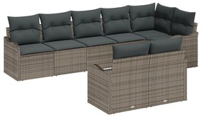 8 darabos kerti bútor szett párnákkal Szürke Poli Rattan, 2 személyes kerti bútor párnákkal Szürke Poli Rattan