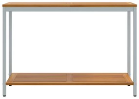 Kültéri Asztal Természetes és Szürke 35x110x75 cm Tömör Fa és Acél