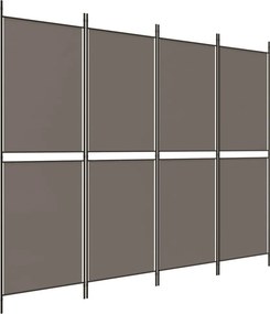 vidaXL 4 paneles antracitszürke szövet térelválasztó 200 x 180 cm