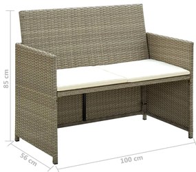 Kétszemélyes bézs polyrattan kerti kanapé párnákkal