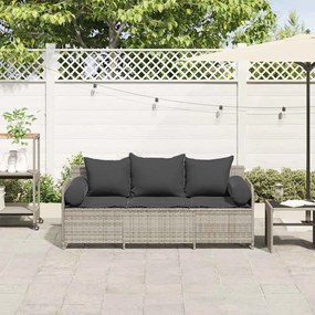 3 személyes világosszürke polyrattan kerti kanapé párnával