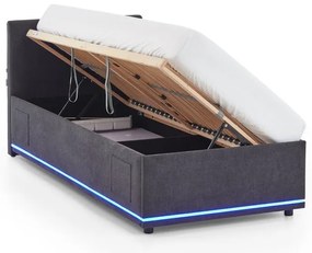 Sötétszürke kárpitozott ágyneműtartós gyerekágy ágyráccsal 90x200 cm Circle – Meise Möbel