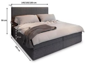 Kárpitozott boxspring ágy ISPIRA 140x200 cm szürke Matrac: Bonell rugós matrac