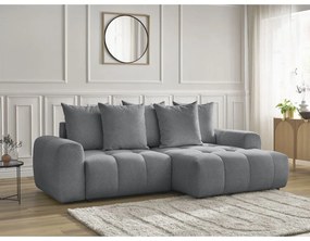 Szürke zsenília kinyitható-tárolóhelyes sarokkanapé (jobb oldali-heverő résszel) Roxelane – Bobochic Paris