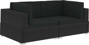 vidaXL 2 db fekete moduláris polyrattan sarokfotel párnákkal