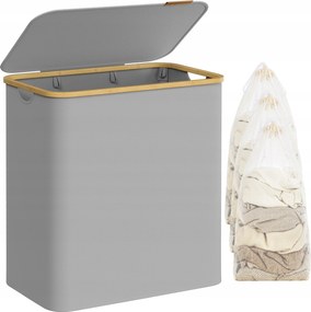 Stabil világosszürke szennyestartó kosár fedéllel 3 hálós betéttel 150 L