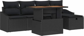 vidaXL Kerti Kanapé Szett párnával tárolóval 6 pcs Fekete polirattan