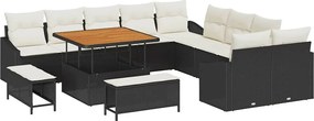 vidaXL Kerti Kanapé Szett párnával tárolóval 13 pcs Fekete Poli rattan