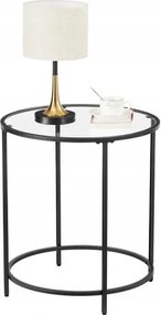 Kerek dohányzóasztal kiegészítő fekete acél szerkezet üveg asztallap