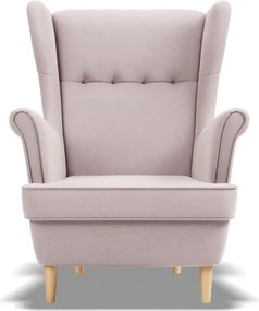 Uszak fotel, bársony, rózsaszín