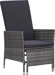 vidaXL szürke dönthető háttámlás polyrattan kerti szék párnákkal