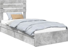 vidaXL Tárolós Ágy fejtámlával Beton Szürke 90 x 200 cm Faanyag