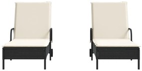 2 db fekete polyrattan napozóágy párnával