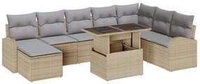 vidaXL Kerti Kanapé Szett tárolóval 9 pcs Bézs Poli rattan