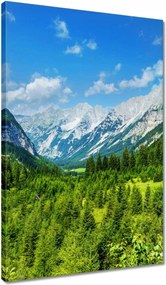 Vászonkép 40x60 Hegyi táj gyönyörű felhőkkel Fák a hegyekben