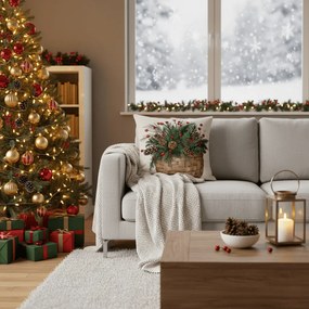 Karácsonyi párnahuzat FOREST GIFT 45x45 cm, bézs