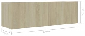 sonoma tölgy szerelt fa TV-szekrény 100 x 30 x 30 cm