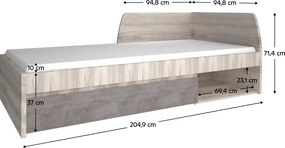 Ágy, 90x200, nairobi gesztenye/onix, JESI NEW