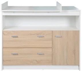 Fehér-natúr színű alacsony gyerek komód pelenkázó feltéttel tölgyfa dekorral 117x98 cm Gabriella – Roba