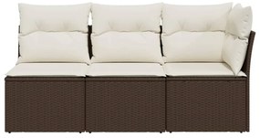 3 személyes barna polyrattan kerti kanapé párnával