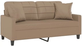 2 személyes cappuccino színű műbőr kanapé díszpárnákkal 140 cm