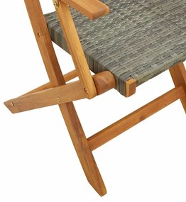 8 db szürke polyrattan és tömör fa összecsukható kerti szék