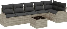 vidaXL Kerti Kanapé Szett párnával 7 pcs Világosszürke Poli rattan
