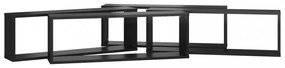 4 db magasfényű fekete forgácslap fali kockapolc 80x15x26,5 cm