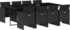 vidaXL 9 részes fekete polyrattan kerti étkezőgarnitúra párnákkal