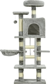 PawHut Macska Kaparófája Macska Bűnbarlanggal 132 cm Macska Fája Hintaágy, Játékos Labda, Kosár, Mászófa 4,5 kg-ig Terjedő Macskáknak, Kaparós Bútor,