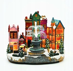 Aca Lighting karácsonyi dekoráció Led meleg fehér falusi szökőkúttal, változtatható fényerővel