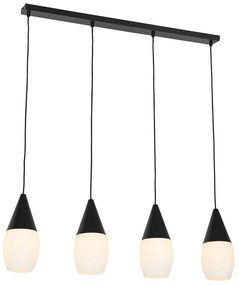 Modern fekete lógólámpa opál üveggel 4-lámpás - Drop
