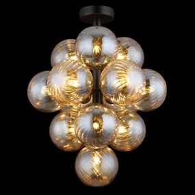 Globo 56146D Mennyezeti lámpa, fém matt fekete, borostyánszínű üveggolyók, ø: 395mm, M: 500mm, 13x G9 LED 4W 230V izzók nélkül