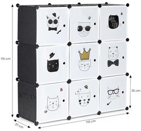 Macskás játéktároló szekrény, grafit színű 110x37x110 cm