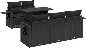 vidaXL 6 részes fekete polyrattan kerti ülőgarnitúra párnákkal