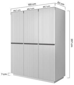 Nicole szekrény 150 cm - Matt fehér / fekete fogantyúkkal