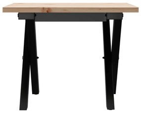 tömör fenyőfa és öntöttvas dohányzóasztal X-vázzal 50x50x35 cm