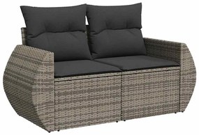8 részes szürke polyrattan akácfa kerti ülőgarnitúra párnákkal