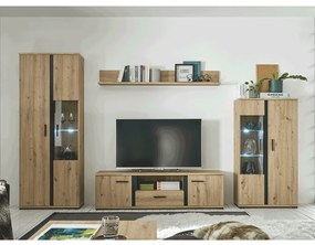 Nappali fal/szekrénysor, artisan tölgy/fekete, KANODE