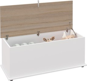 HOMCOM Fa Tároló Ládika Fedéllel, Max Teherbírás 120 kg, Hálószobába és Nappaliba, 100x40x40 cm Természetes és Fehér | Aosom