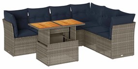 7 részes szürke polyrattan kerti ülőgarnitúra párnákkal