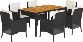 vidaXL 7 részes fekete polyrattan kerti étkezőgarnitúra párnával
