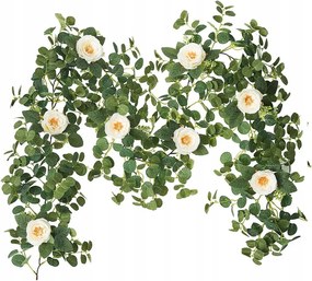 Mesterséges Növény Eukaliptusz Fűzér Rózsa Műanyag Vízálló 200cm Pezsgőszínű