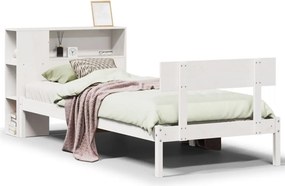 vidaXL fehér tömör fenyőfa könyvespolcos ágy matrac nélkül 75 x 190 cm