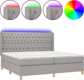 vidaXL világosszürke szövet rugós és LED-es ágy matraccal 200x200 cm