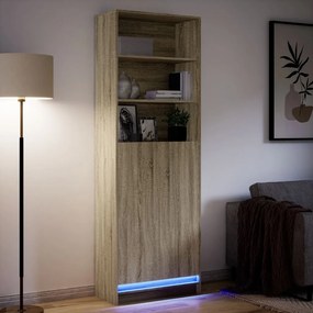 sonoma tölgy szerelt fa magasszekrény LED-ekkel 69x32,5x200 cm