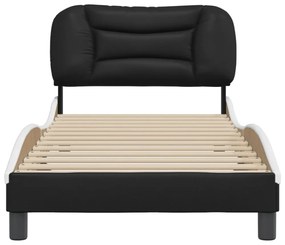 fekete és fehér műbőr ágykeret fejtámlával 90 x 200 cm