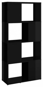 magasfényű fekete térelválasztó könyvszekrény 60x24x124,5 cm